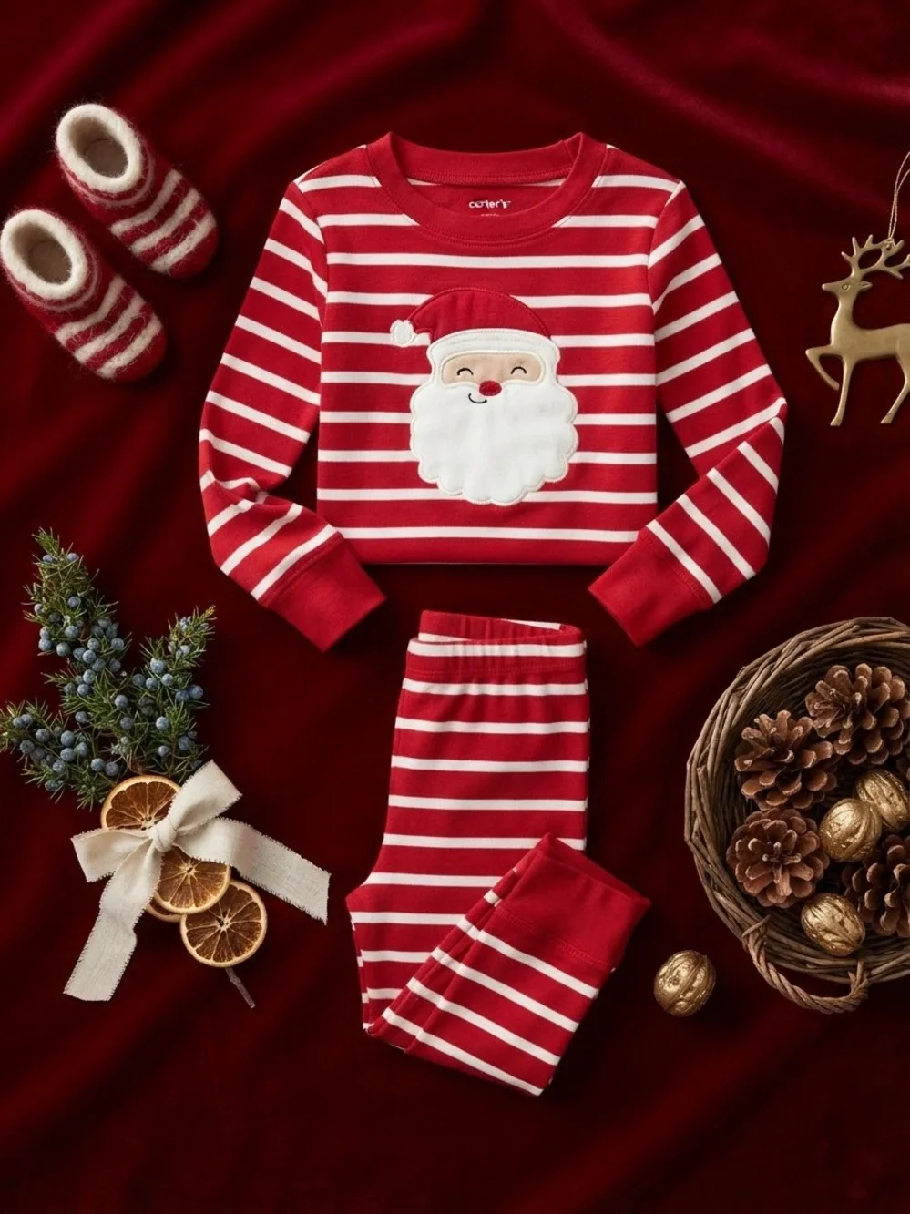 Carter's Red and White Striped Santa Pajama Set